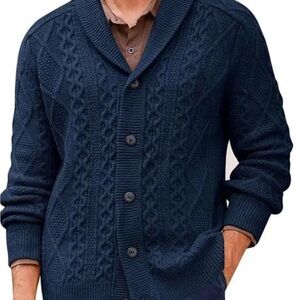 Runcati  Shawl Collar Cardigan Sweater Cable Knit Chunky NWT Navy Sz. M